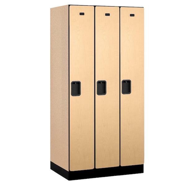 Wardrobe Locker, 36" W, 21" D, 76" H, (3) Wide, (3) Openings, Maple